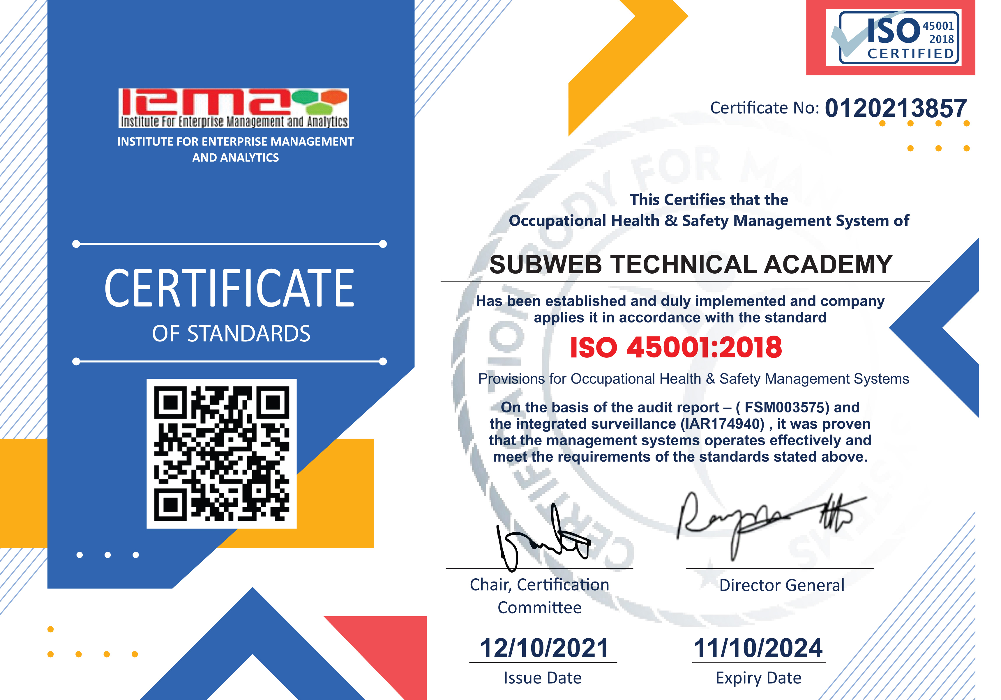 Subweb Technical Academy Iso Certificate