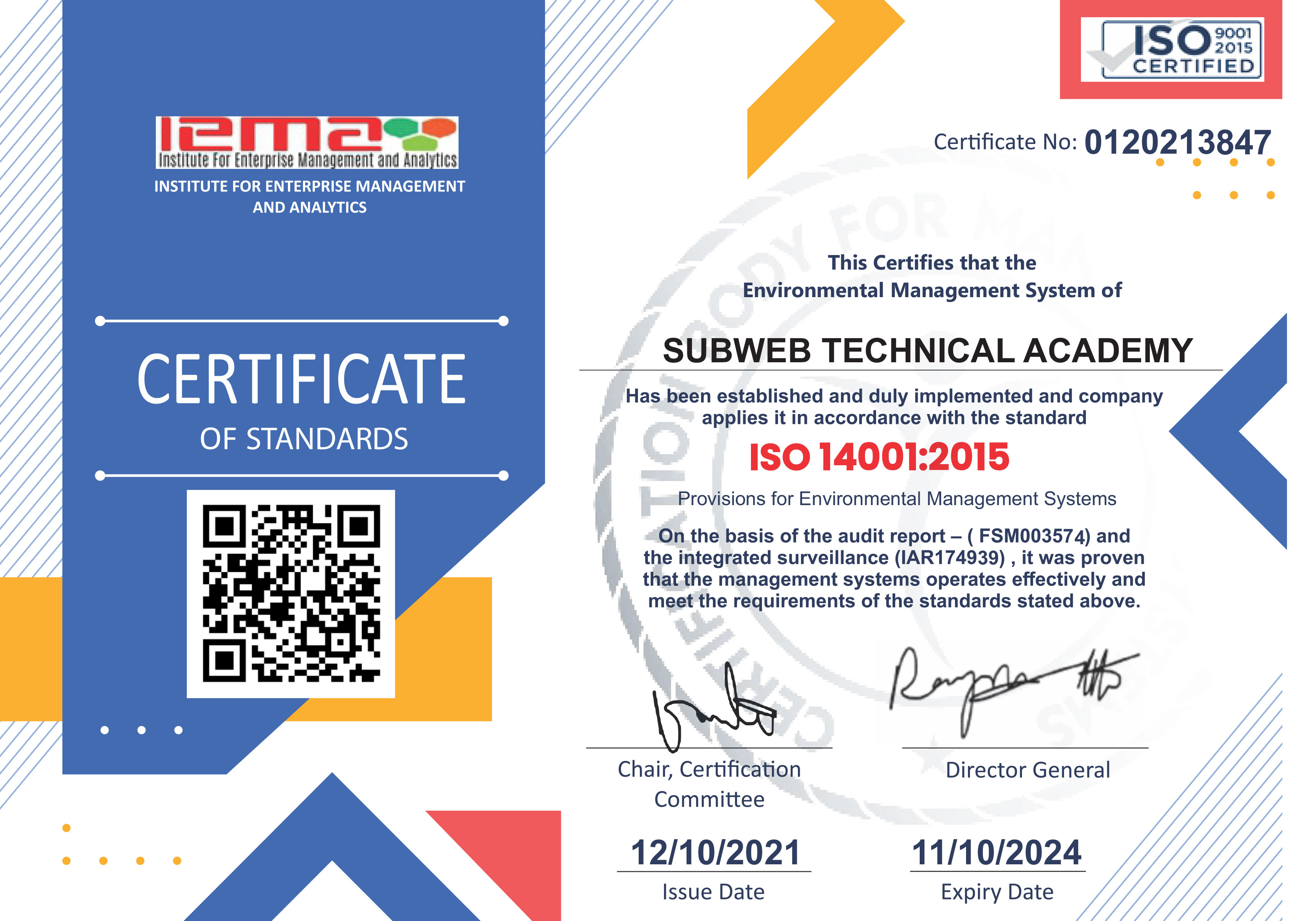 Subweb Technical Academy Iso Certificate